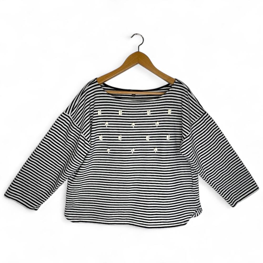 Banana Republic Women's Striped Embellished Boxy Knit Top Sweater XL 3/4 Sleeve